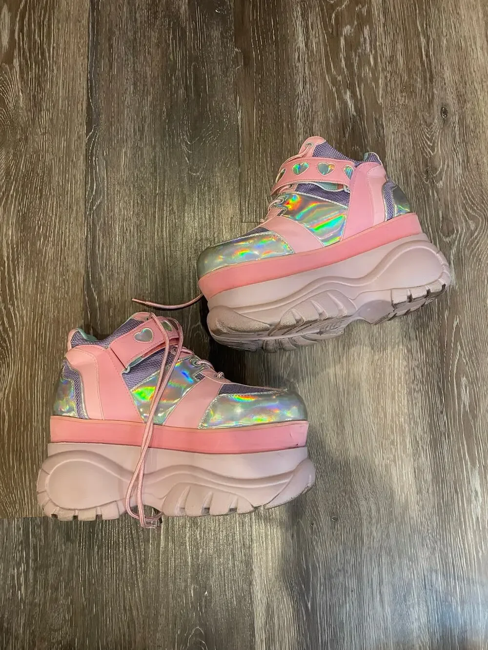 sugar thrillz platform neon and metallic sneakers
